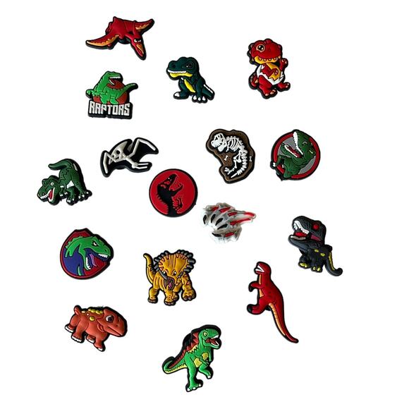 NEW Dinosaur SHOE CHARMS 14pc for Croc Clogs Zip Bags T-Rex Raptors Skeleton + - Picture 8 of 8